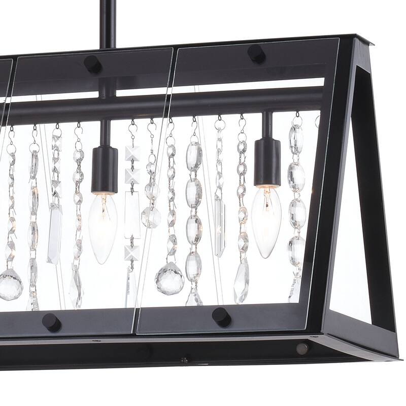 5 Light Linear Chandelier Pendant Light - Black Island Kitchen Dining Room Fixture - 20.75