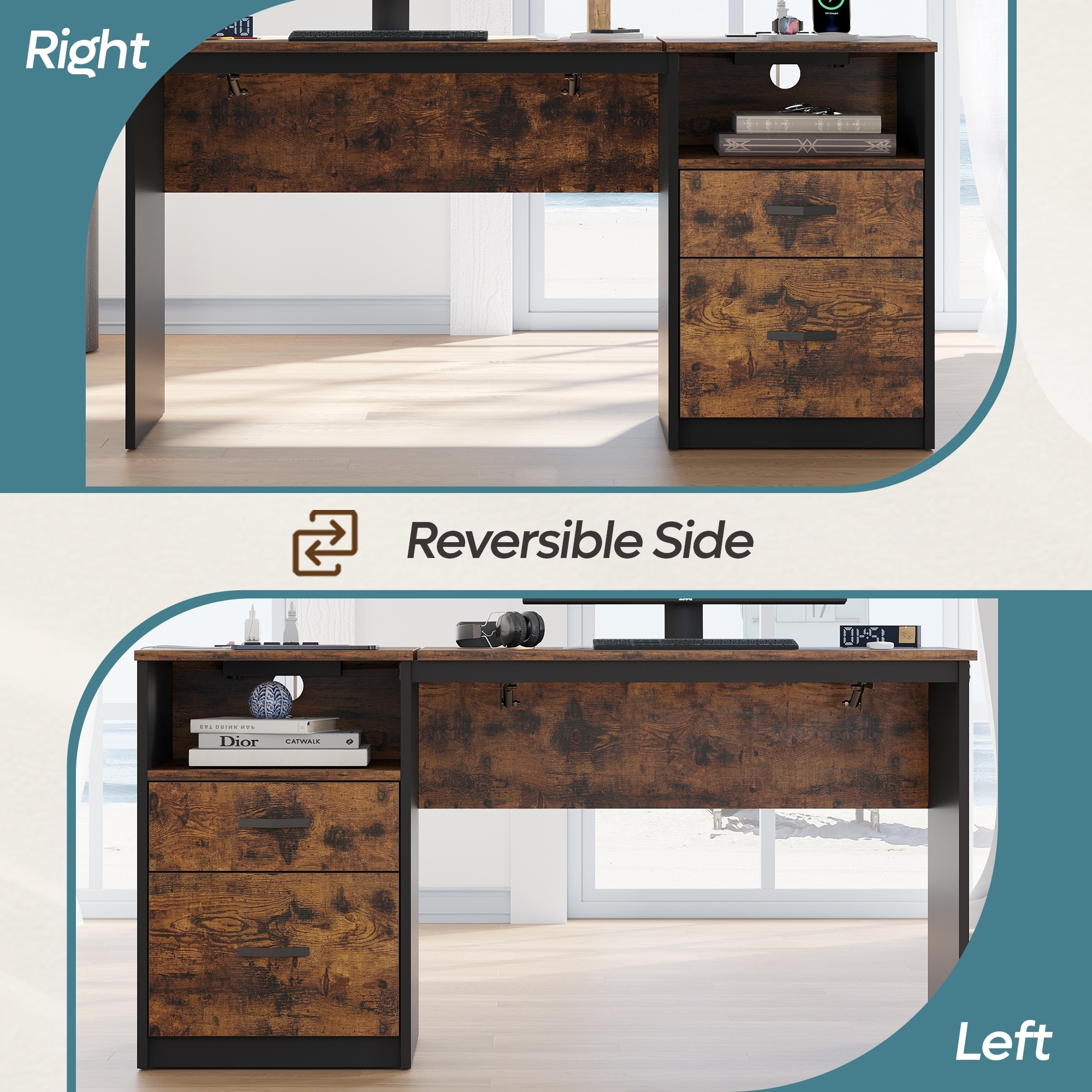 Lift top computer online desk with drawers