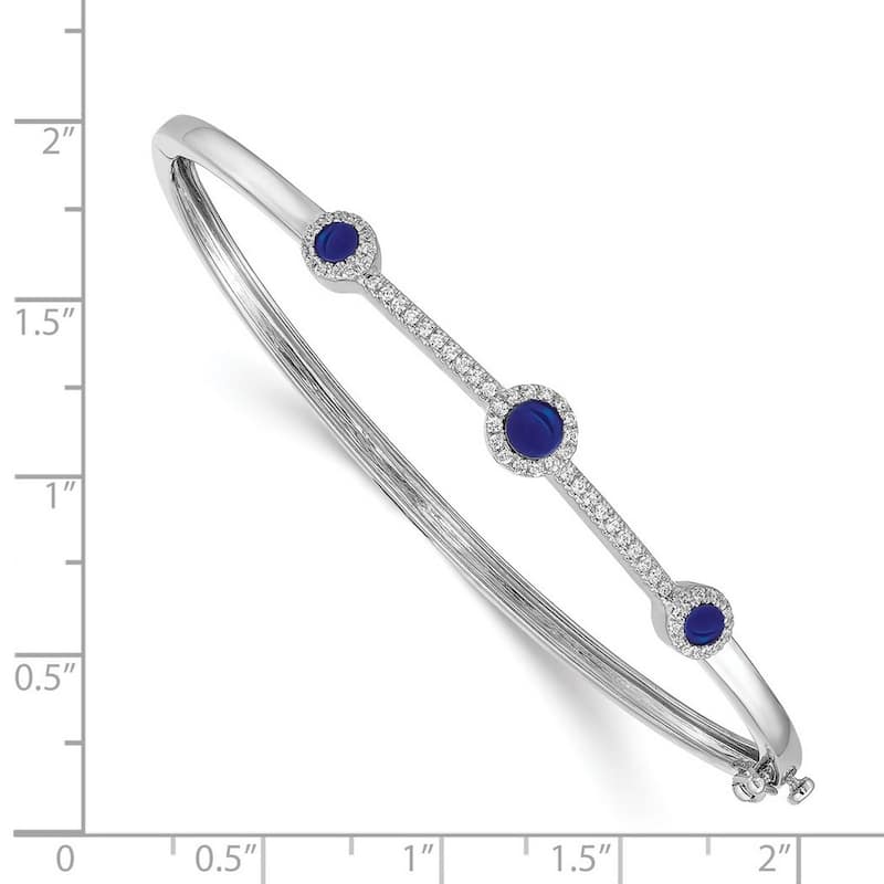 Curata 7mm 14k White Gold Diamond and Cabachon Sapphire Cuff Stackable Bangle Bracelet