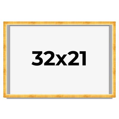 32x21 Shadow Box Frame Gold | 1.625 Inches Deep Real Wood Traditional