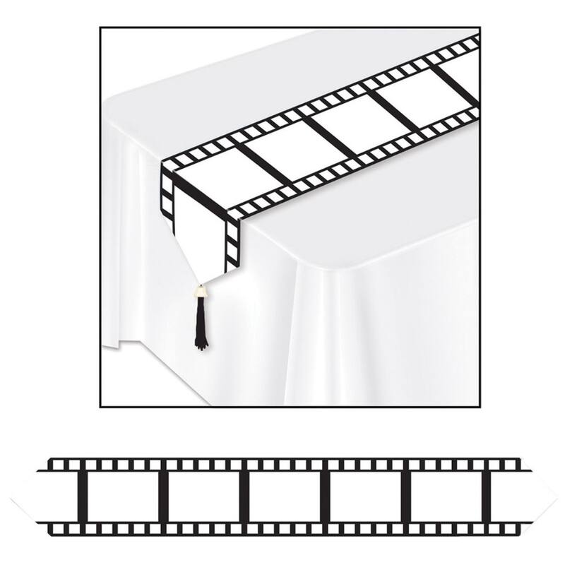 11" x 6' White and Black Filmstrip Rectangular Table Runner