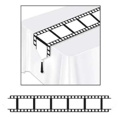 11" x 6' White and Black Filmstrip Rectangular Table Runner