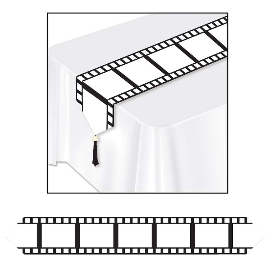 11" x 6' White and Black Filmstrip Rectangular Table Runner