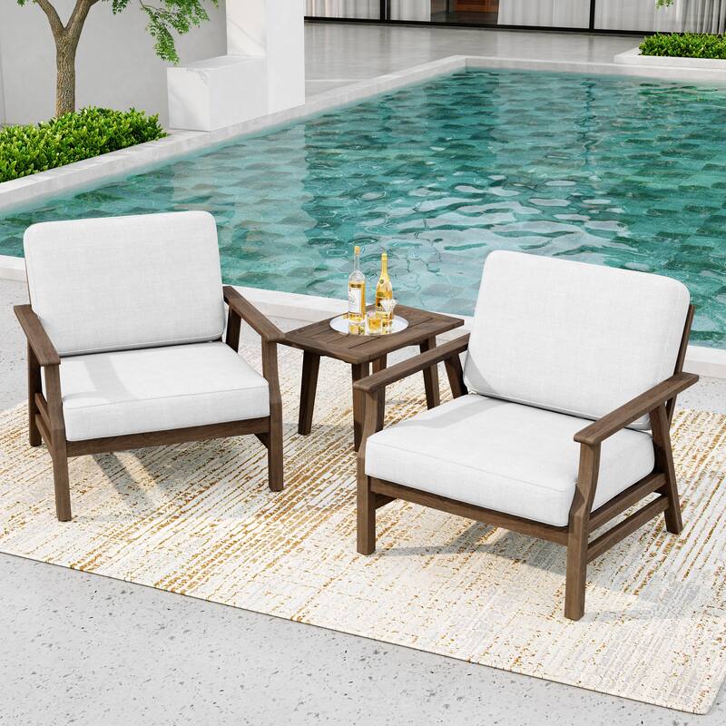 3-Piece Teak Outdoor Conversation Set with Cushions and Side Table