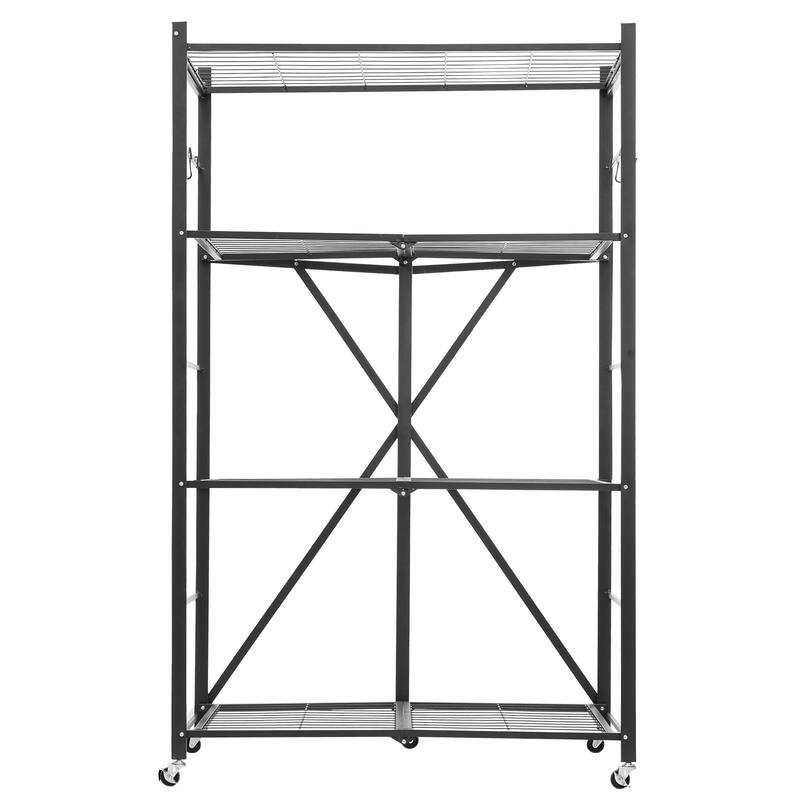 Black Carbon Steel Folding Garage Shelf with 5 Swivel Wheels - 21 x 36 x 60 in