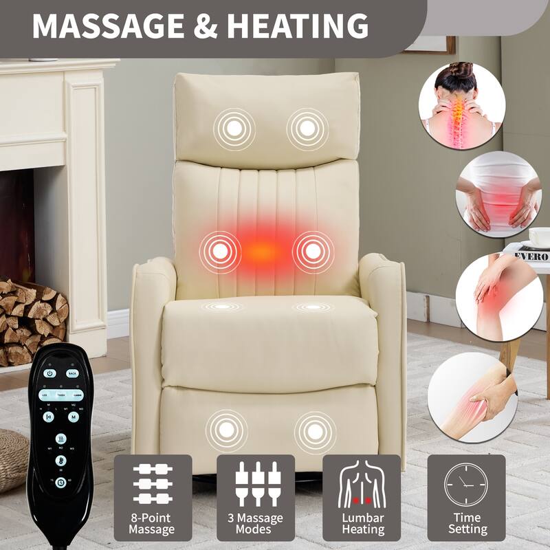 Manual Recliner Chair with Heat & Massage, Ergonomic Single Sofa Chair, Swivel Glider Rocker Chair with Side Pocket