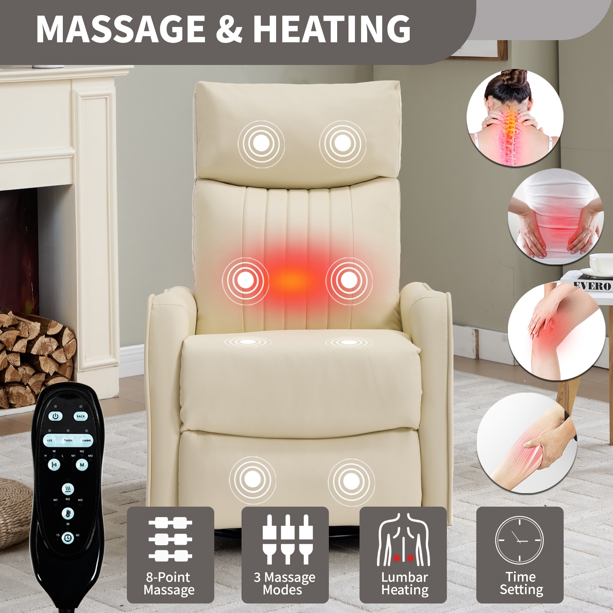 Swivel Recliner Chair with Vibration Massage and Lumbar Heat, 155° Manual Reclining Rocker for Living Room
