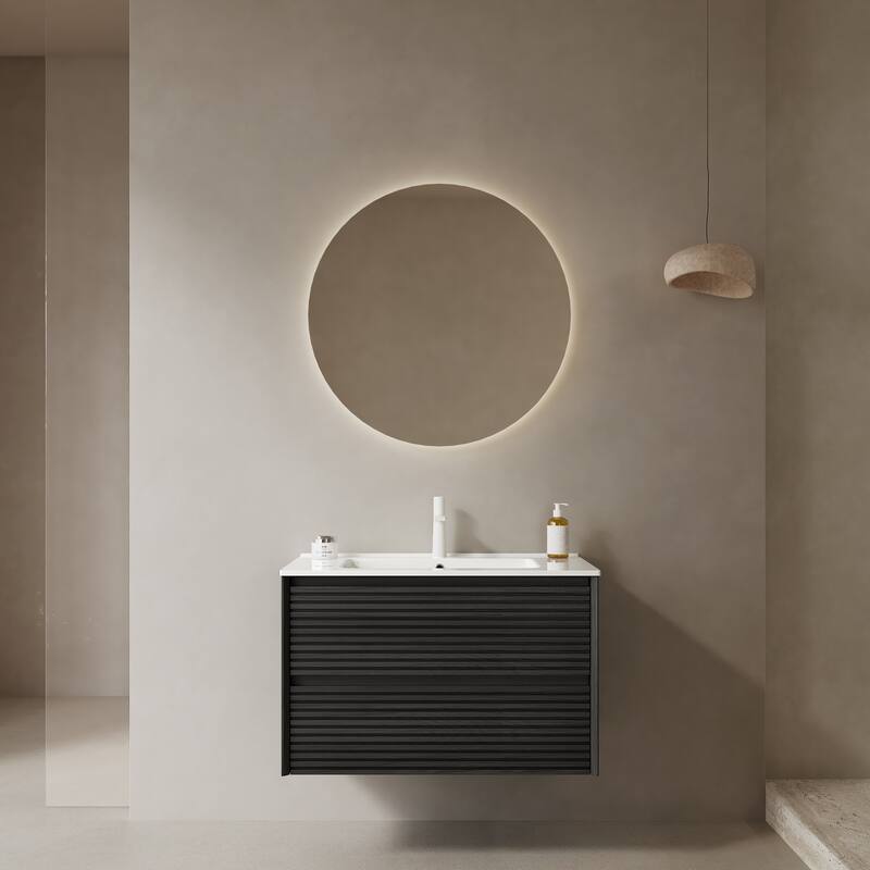 GDFStudio - Bron Modern Floating Bathroom Vanity with Integrated Rectangular Ceramic Basin and 2 Soft-Close Drawers