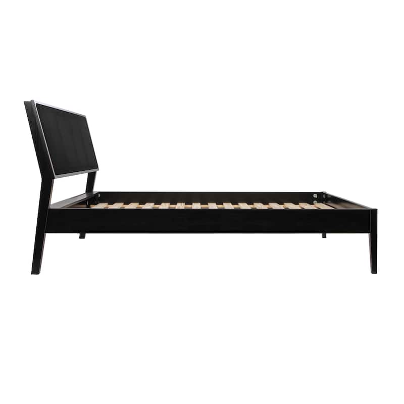 Crawford Solid Wood Bed with Woven Cane Headboard