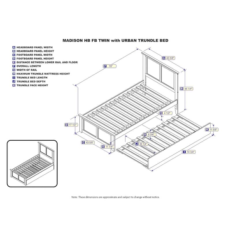 Madison Platform Bed with Matching Footboard and Twin Trundle