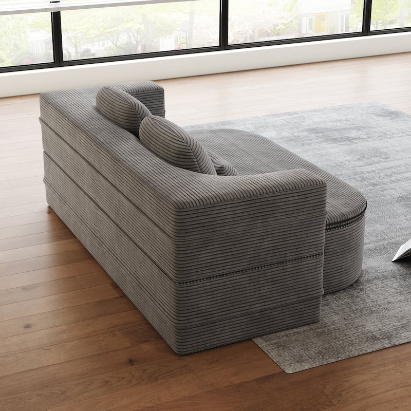 GDFStudio - Lysander Corduroy Foldable Sleeper Sofa Bed with Multi Functional Blanket