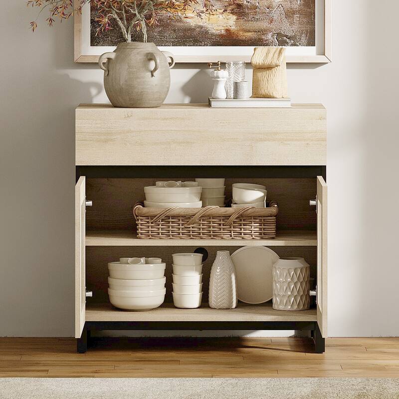 WAMPAT Multifunctional Sideboard Buffet Cabinets with 6 Glass Doors and Drawers, Modern Sideboard, Coffee Bar Storage Cabinet