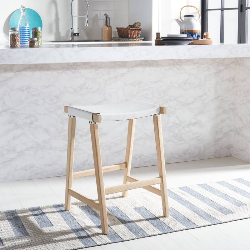 SAFAVIEH Neelofar 27-inch Leather Rectangle Counter Stool - 18.5" x 19" x 26.8" - 19Wx19Dx27H