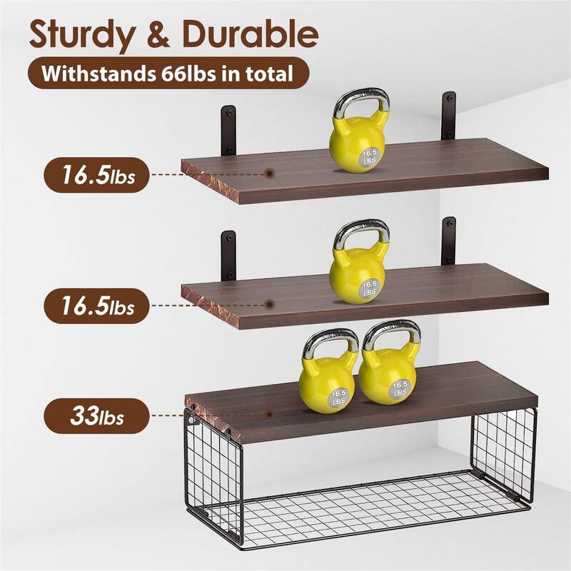 2-in-1 Wall Mounted Floating Shelf with Storage Basket