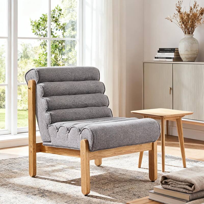 Scott Living - Modern Upholstered Accent Chair with Plush Layered Cushion & Solid Wood Frame - 25.75"W - Dark Gray+Natural