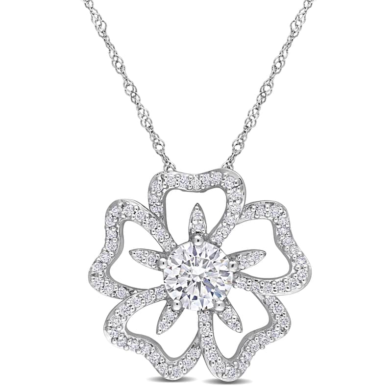 Miadora 1 1/10ct DEW Created Moissanite Flower Necklace Sterling Silver