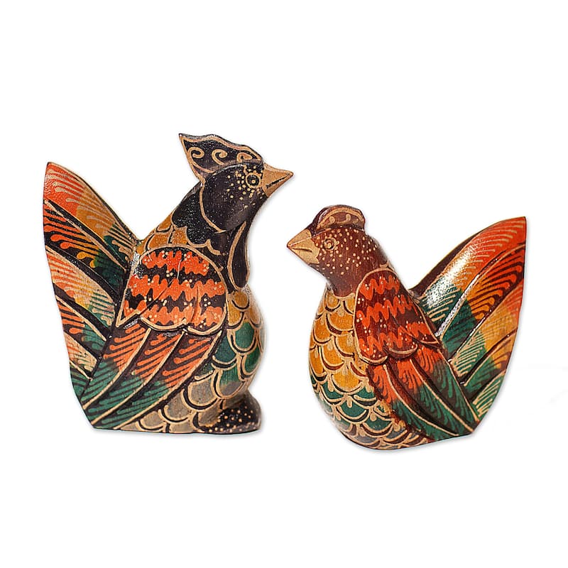 Novica Handmade Chicken Couple Wood Figurines (Set Of 2)