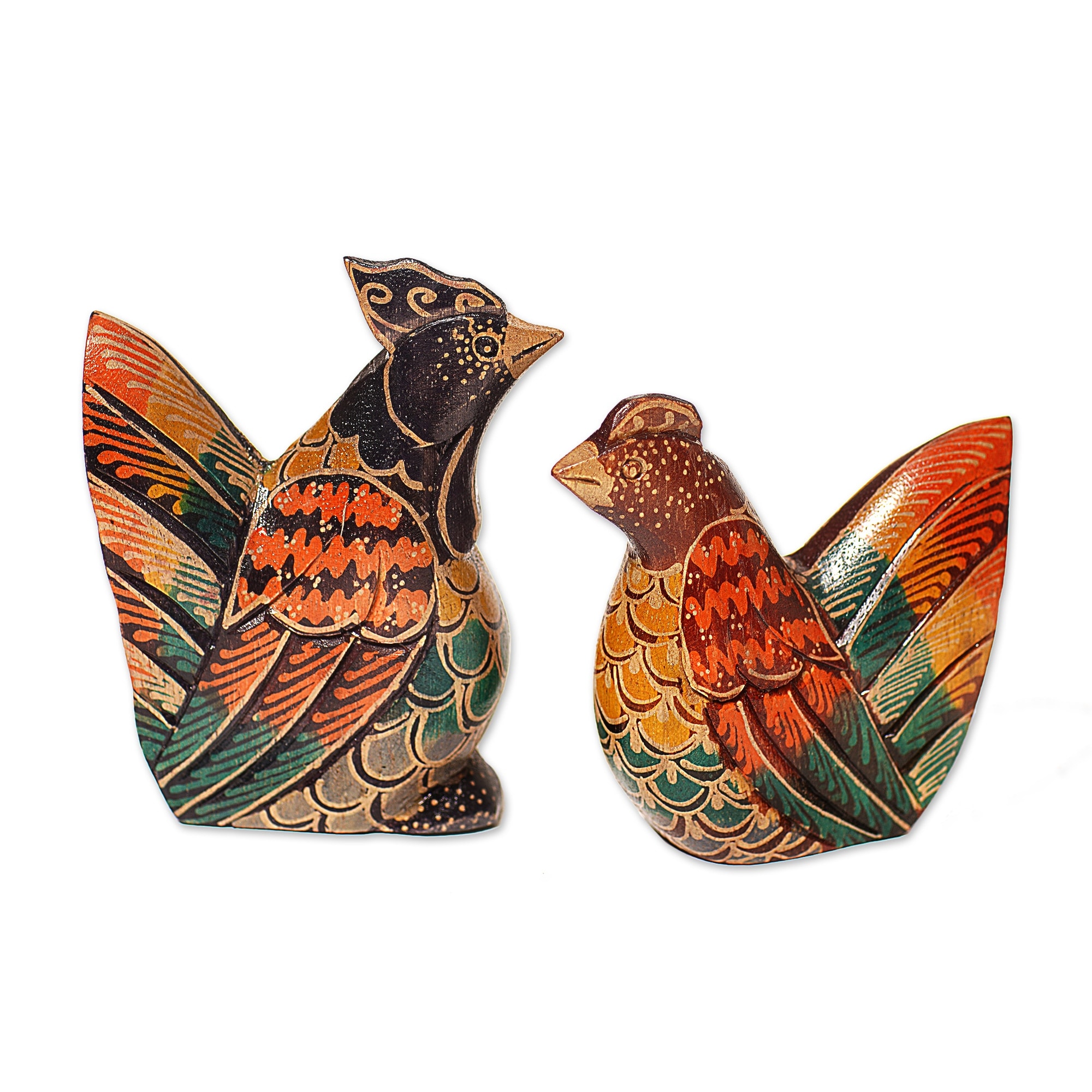 Novica Handmade Chicken Couple Wood Figurines (Set Of 2)