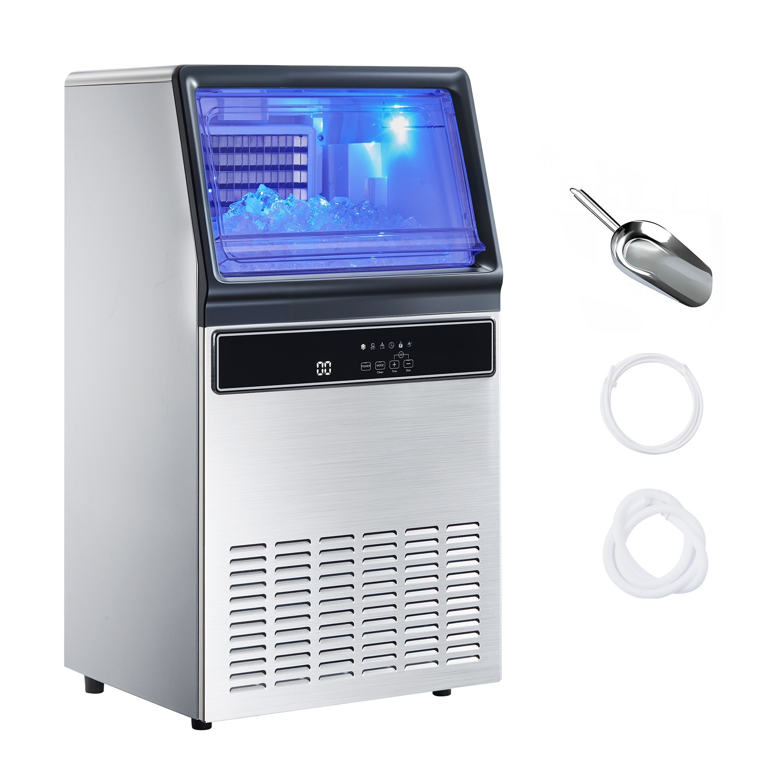 UIMOSO Commercial Ice Maker Machine, 130Lbs/24H with 33Lbs Storage, 45 Cubes per Cycle, Stainless Steel Freestanding - 45 Cubes