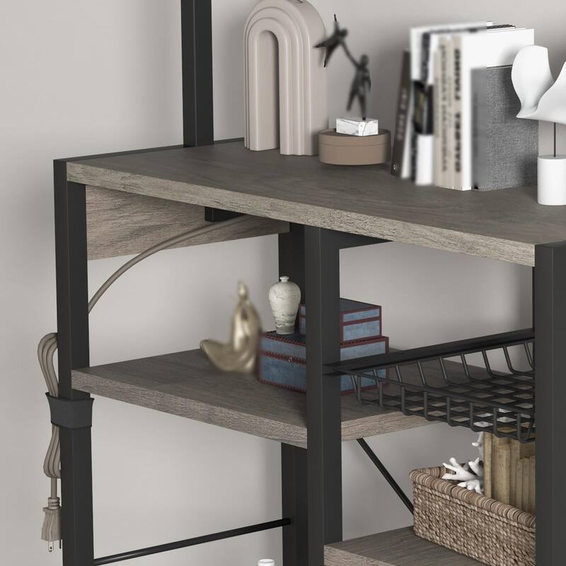 Bakers Rack with Power Outlet, 6-Tier Microwave Stand