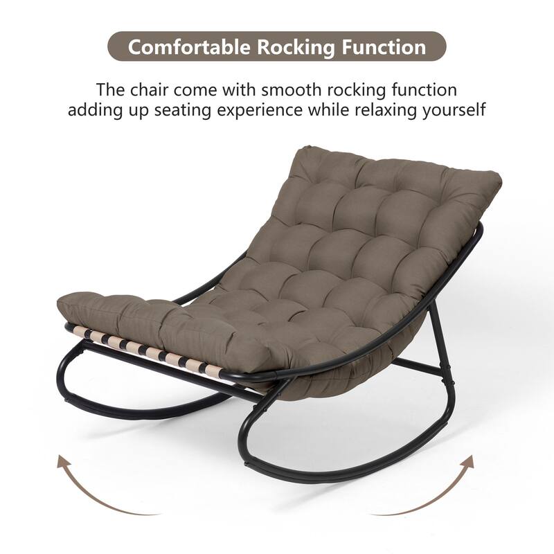 Outdoor Metal Frame Rocking Chair with Water-Resistant Cushions