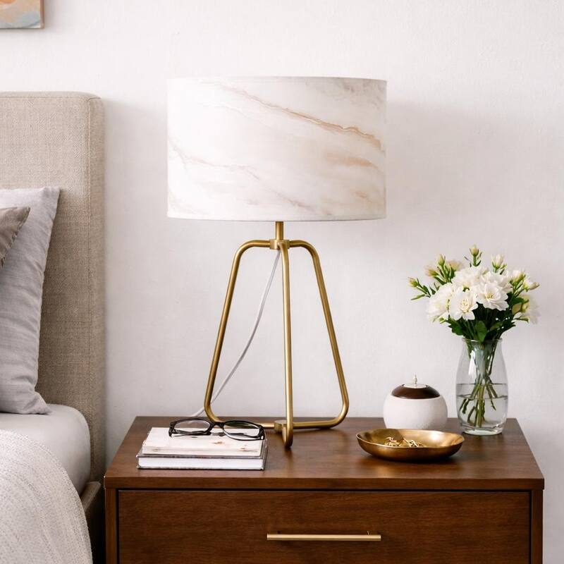 Cardin Marble Shade Table Lamp with Antique Brass Base