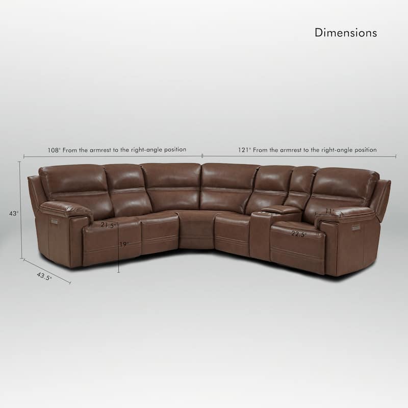 6PCS, 3 power Recliners, Dual-Power Genuine Leather Reclining Sectional with USB&Type-C Ports