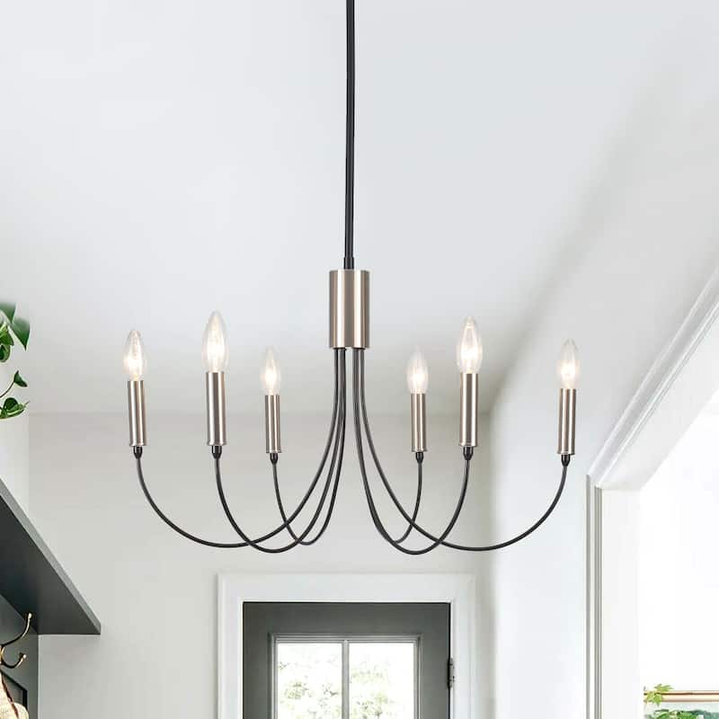 6-Light Modern Chandelier, Farmhouse Chandelier, Candle Style Chandelier for Dining Living Room Kitchen Island - 23.62"Dx8.86"H
