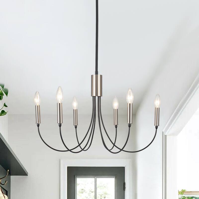 6-Light Modern Chandelier, Farmhouse Chandelier, Candle Style Chandelier for Dining Living Room Kitchen Island - 23.62"Dx8.86"H