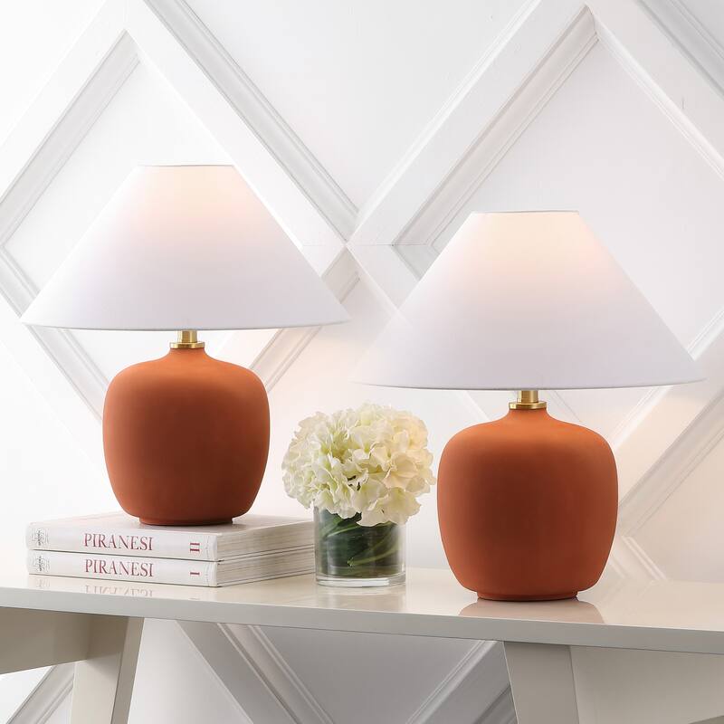Delphi 18.25" Minimalist Scandinavian Resin/Iron LED Table Lamp (Set of 2), by JONATHAN Y - Matte Wine Red