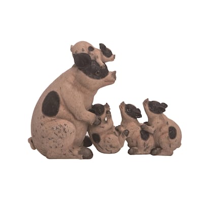Transpac Resin 10 in. Brown Spring Pig Family Decor