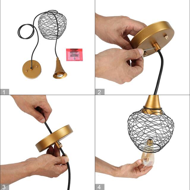 Alisar Modern 7inch Mini Farmhouse Cage Pendant Lights 1-light Metal Wire Black Ceiling Lights for Kitchen Island