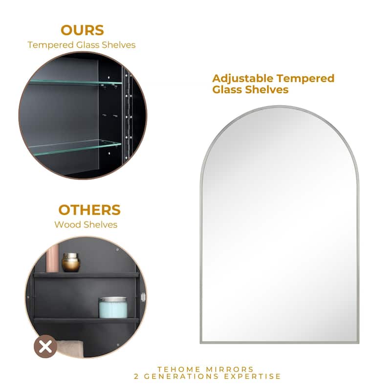 TEHOME Arched Bathroom Medicine Cabinet with Mirror Recessed and Surface Mount Medicine Cabinet Mirror