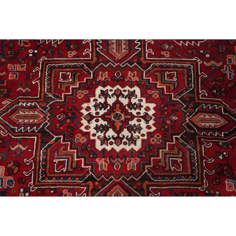 Hand Knotted Oriental 100% Wool Carpet Traditional Medallion Red Heriz Area Rug - 8' 11'' X 6' 11''