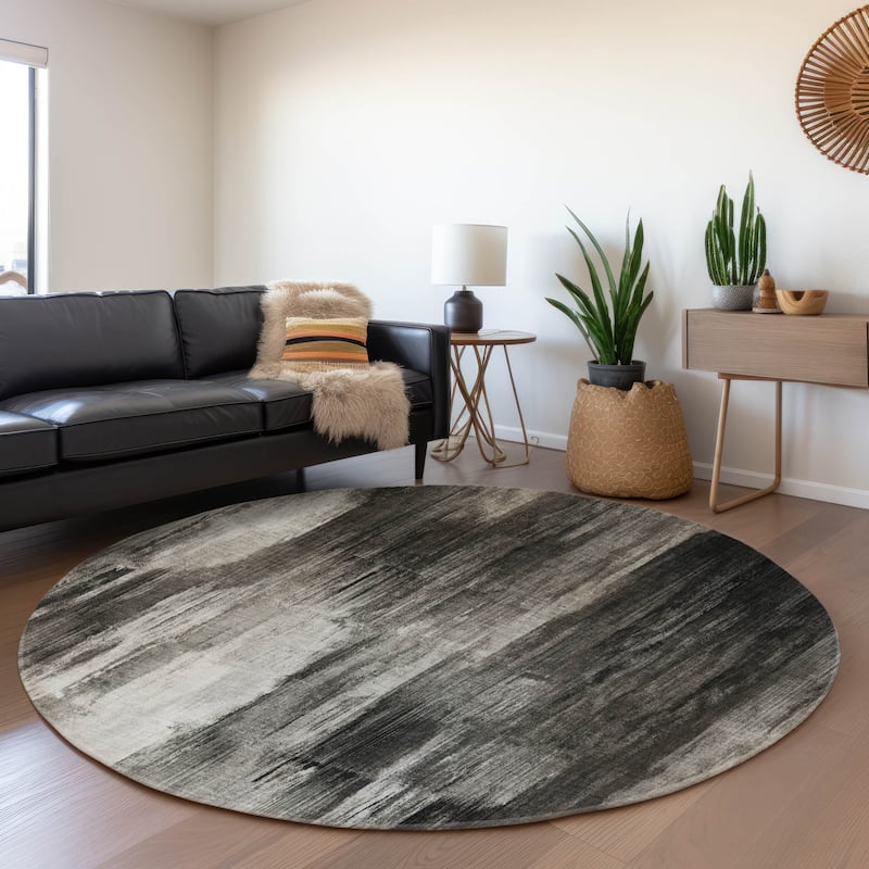 Premium Washable Super Soft Abstract Brushstrokes Mayfield Rug - Gray - 8' x 8' - Round