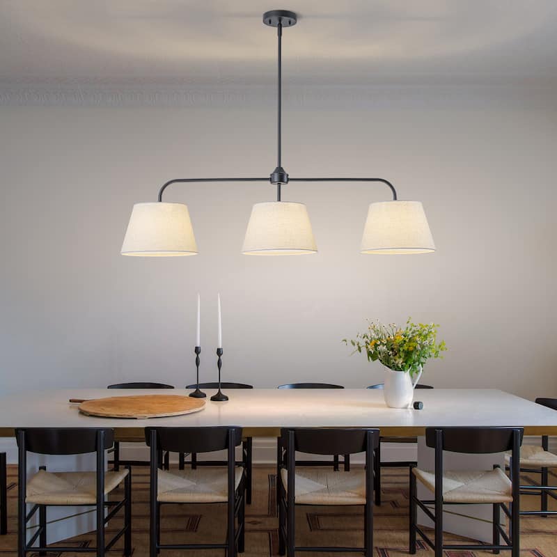 Starsky 3-Light Modern White Linear Drum Fabric Kitchen Island Light