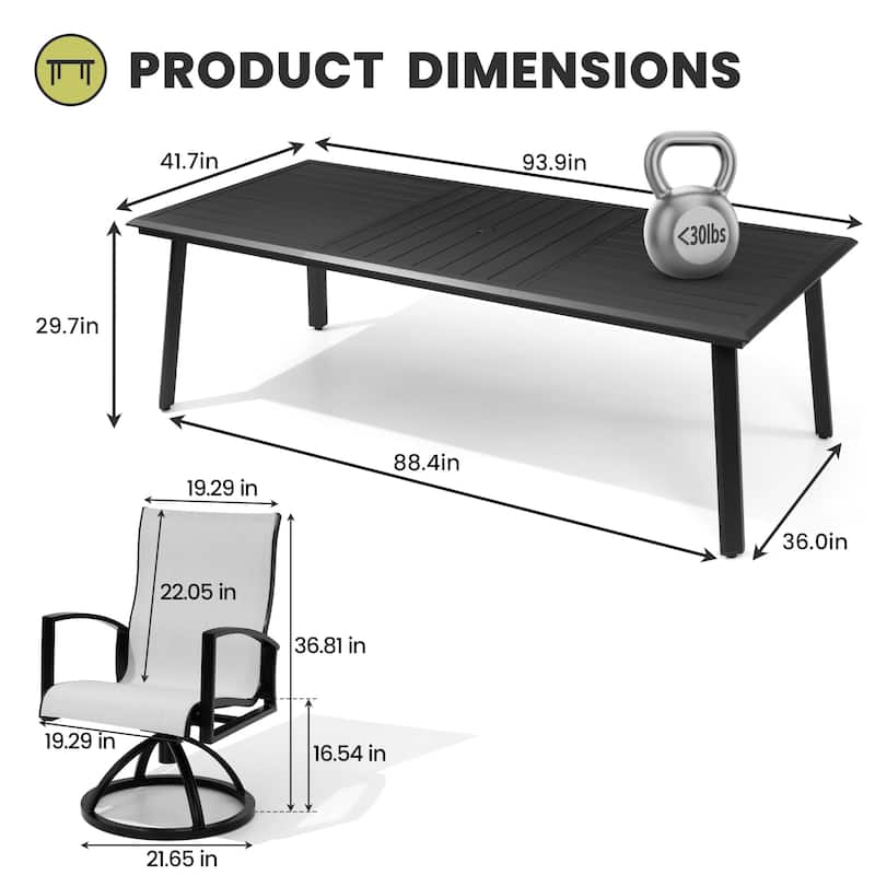 7/9-Piece Patio Dining Set Aluminum Dining Table and Sunbrella Swivel Chairs