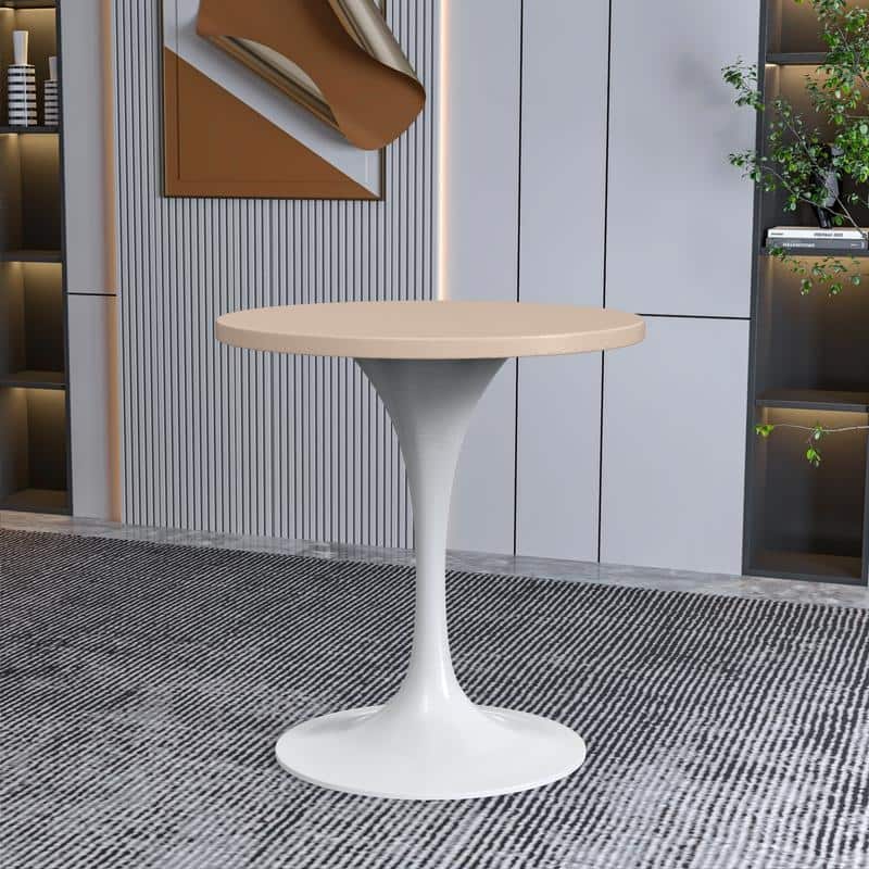 Verve 27" Modern Round Solid MDF Wood Top Dining Table with White Finish Steel Base Furniture for Home Kitchen & Living Room