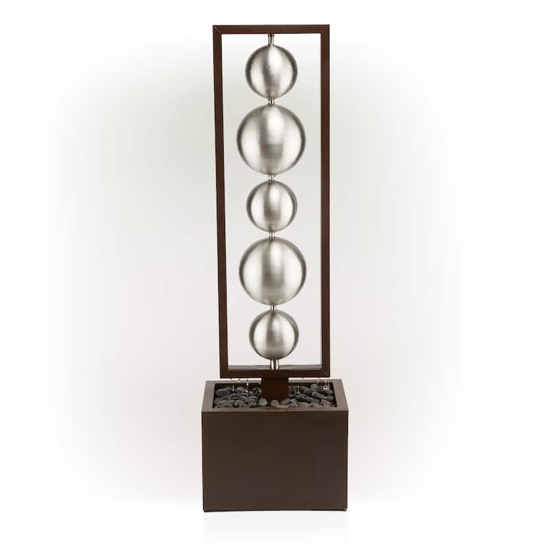 Alpine Corporation 55" Tall Outdoor Modern Column Fountain with Stainless Steel Orbs, Silver