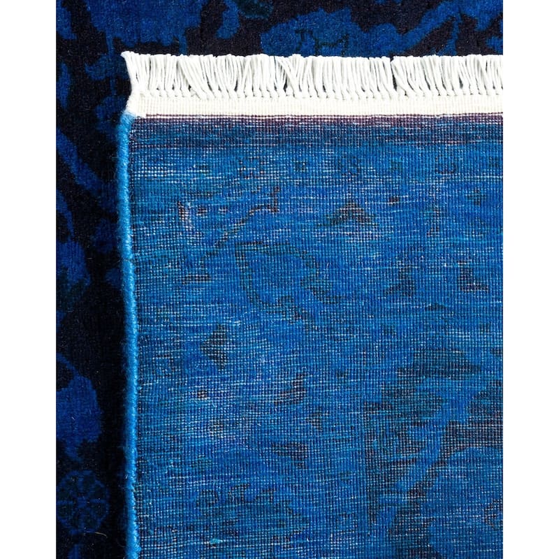 Overton Hand Knotted Wool Vintage Inspired Modern Contemporary Overdyed Blue Area Rug - 2' 7" x 12' 2"