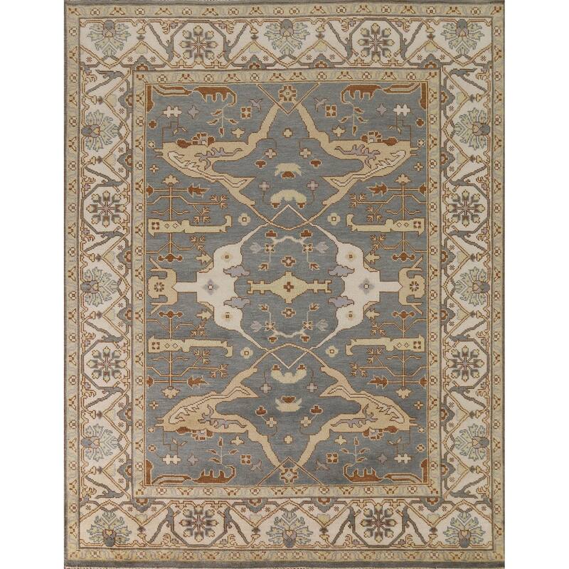 Gray Oushak Oriental Area Rug Handmade Wool Carpet - 7'11"x 9'8"