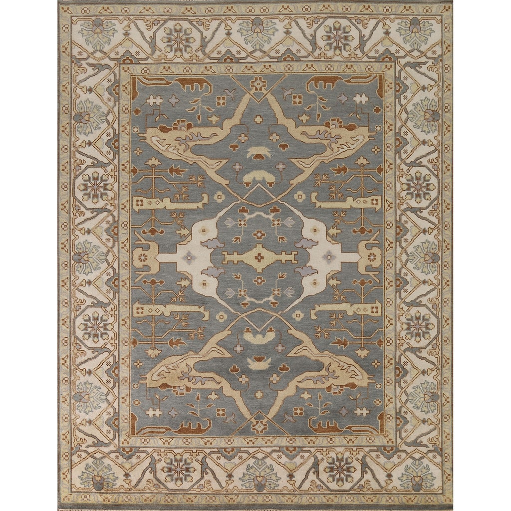 Gray Oushak Oriental Area Rug Handmade Wool Carpet - 7'11"x 9'8"