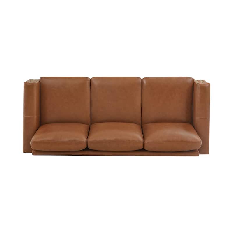 Mid-Century Modern 3-Seater Sofa 84" in Upholstered Genuine Leather with Solid Wood Frame for Living Room