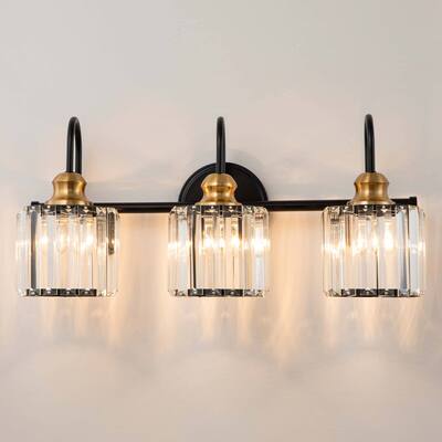 3 - Light Modern Bathroom Vanity Light Wall Sconce with Crystal Shades