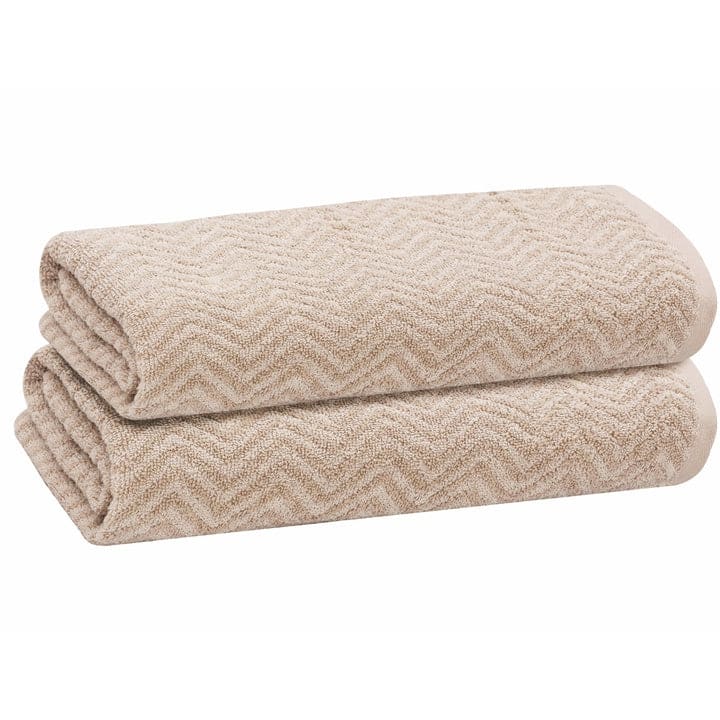 PREMIUS 2 Pack Chevron 100% Cotton Yarn Dyed Bath Sheet Towel, 32x64 Inches - Oatmeal