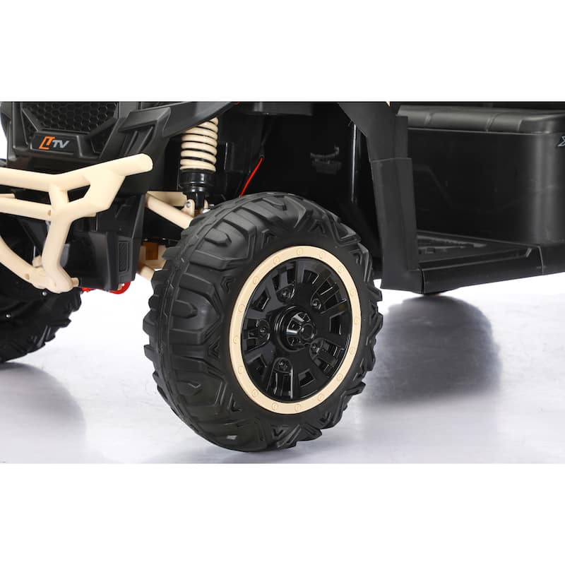 24V Kids Golf Cart, 4WD 2 Seater Ride on Car w/Sun Shade, Storage Trunk & Remote Control, Electric Vehicle w/LED Lights