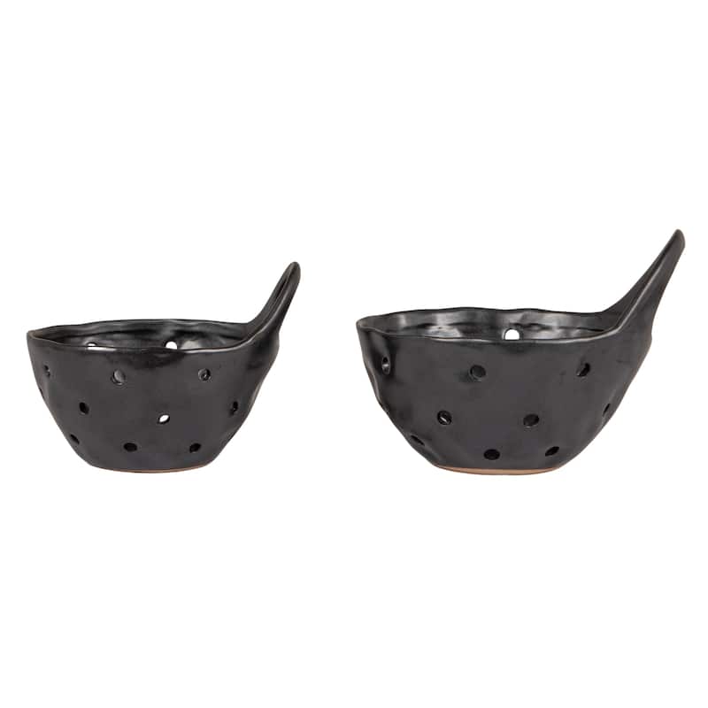 Set of 2 Cream Stoneware Colanders