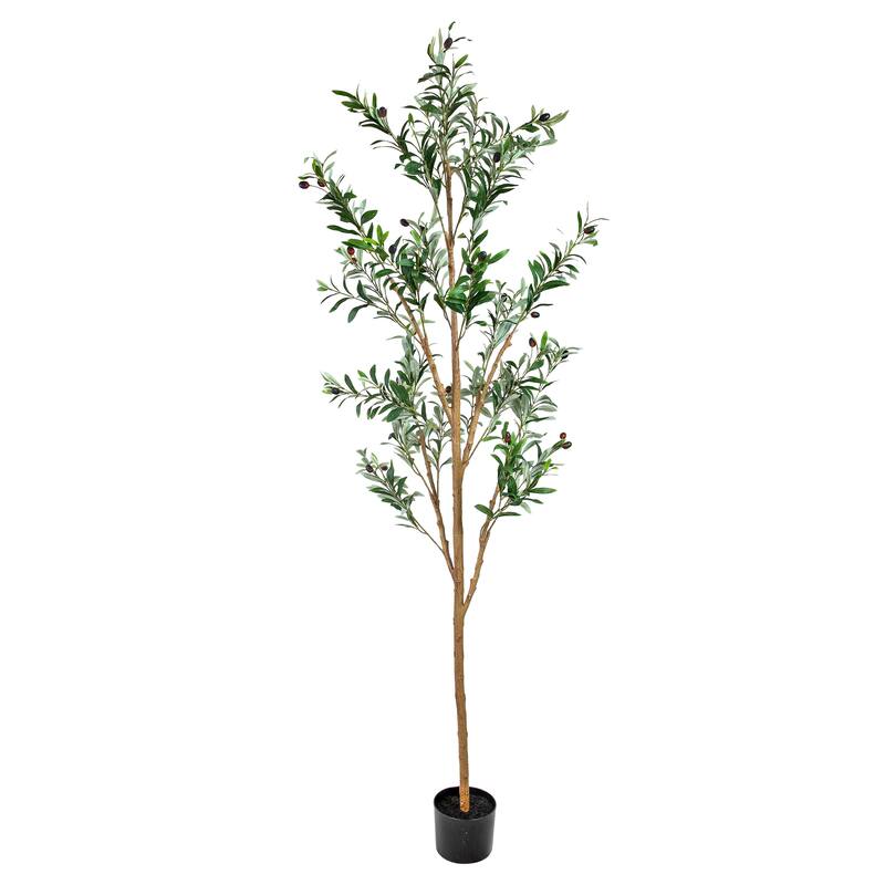 HomeRoots 72" Green Olive Artificial Tree in a Black Pot - 25.00 in. x 72.00 in. x 25.00 in.