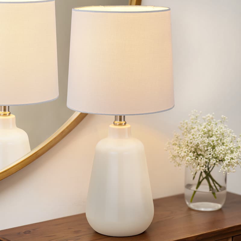 C Cattleya Modern Minimalist White Ceramic Table Lamp with Linen Fabric Shade - White