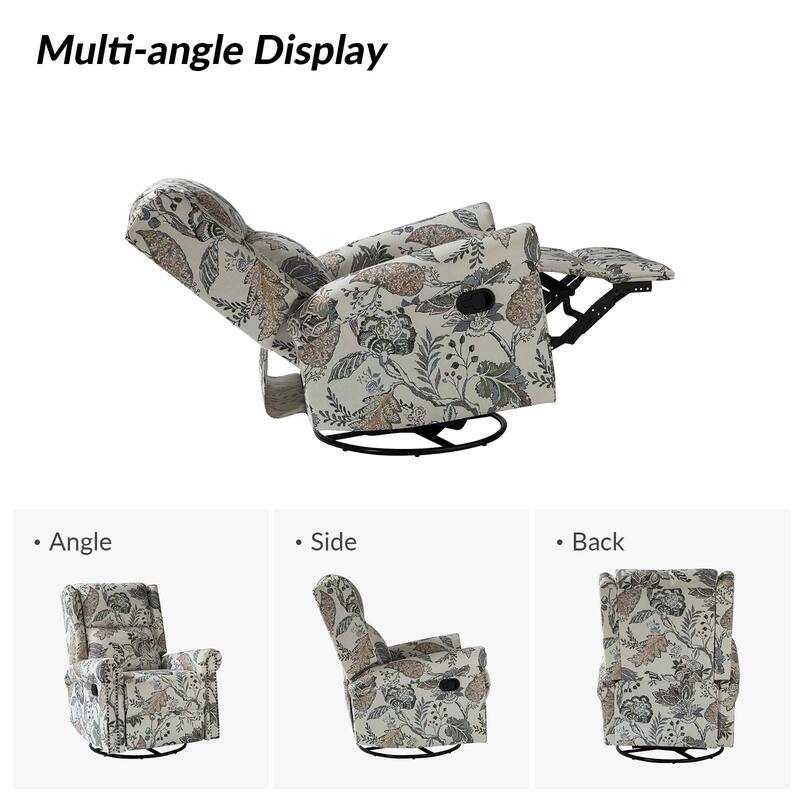 Leopold Transitional Floral Print Manual Swivel Rocking Recliner with Nailhead Trims Set of 2 by HULALA HOME